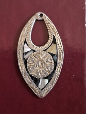 Silver-tone Etched Pendant with Mother-of-Pearl Inlay